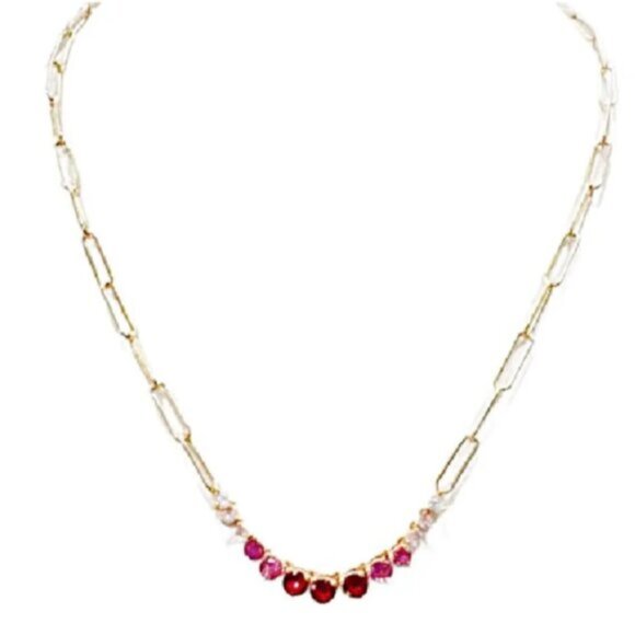 Stunning Graduated Simulated Pink CZ's 18K Gold Plated Paperclip Chain Necklace - Picture 6 of 6